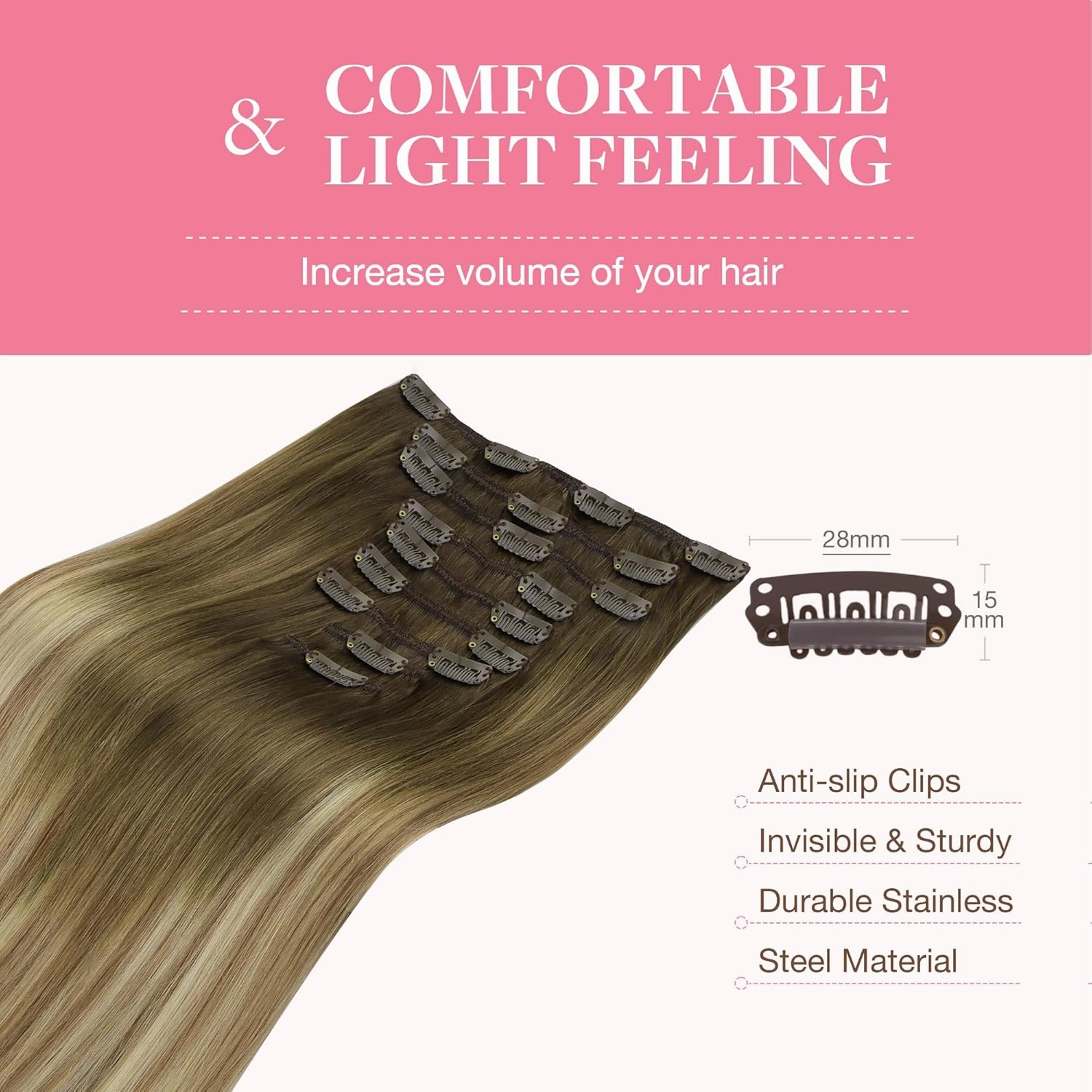 GOO GOO Clip in Hair Extensions Real Human Hair, Remy Human Hair Extensions Clip ins for Women, Natural Human Hair, 24inch 150g 9Pcs, #3/8/613 Balayage Walnut Brown to Ash Brown and Bleach Blonde
