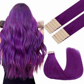 GOO GOO Tape in Hair Extensions Human Hair, Purple, 22inch 30g 10pcs, Colored Tape ins Human Hair Extensions, Silky&Soft Invisible Tape Ins, Hair Highlighted for Party