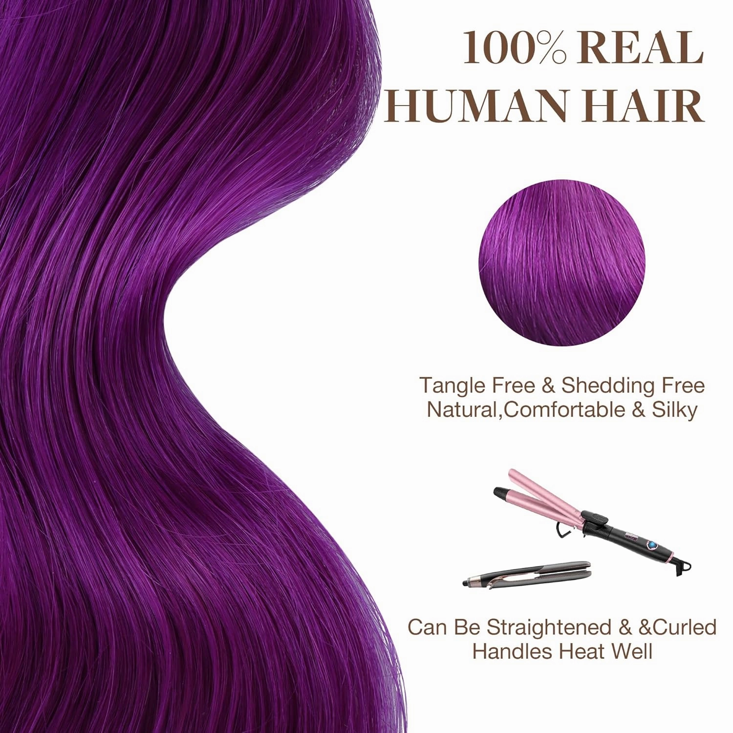 GOO GOO Tape in Hair Extensions Human Hair, Purple, 22inch 30g 10pcs, Colored Tape ins Human Hair Extensions, Silky&Soft Invisible Tape Ins, Hair Highlighted for Party