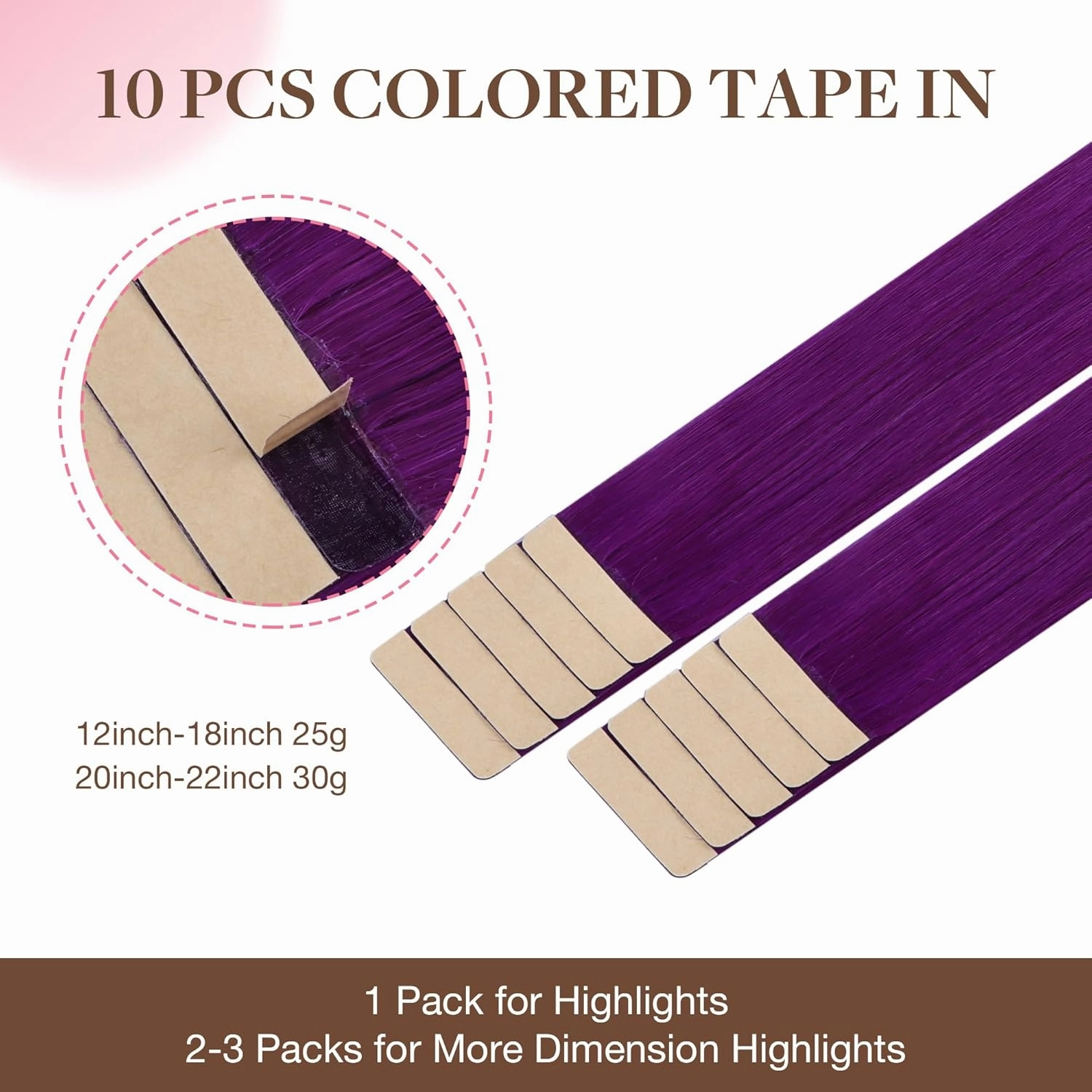 GOO GOO Tape in Hair Extensions Human Hair, Purple, 22inch 30g 10pcs, Colored Tape ins Human Hair Extensions, Silky&Soft Invisible Tape Ins, Hair Highlighted for Party