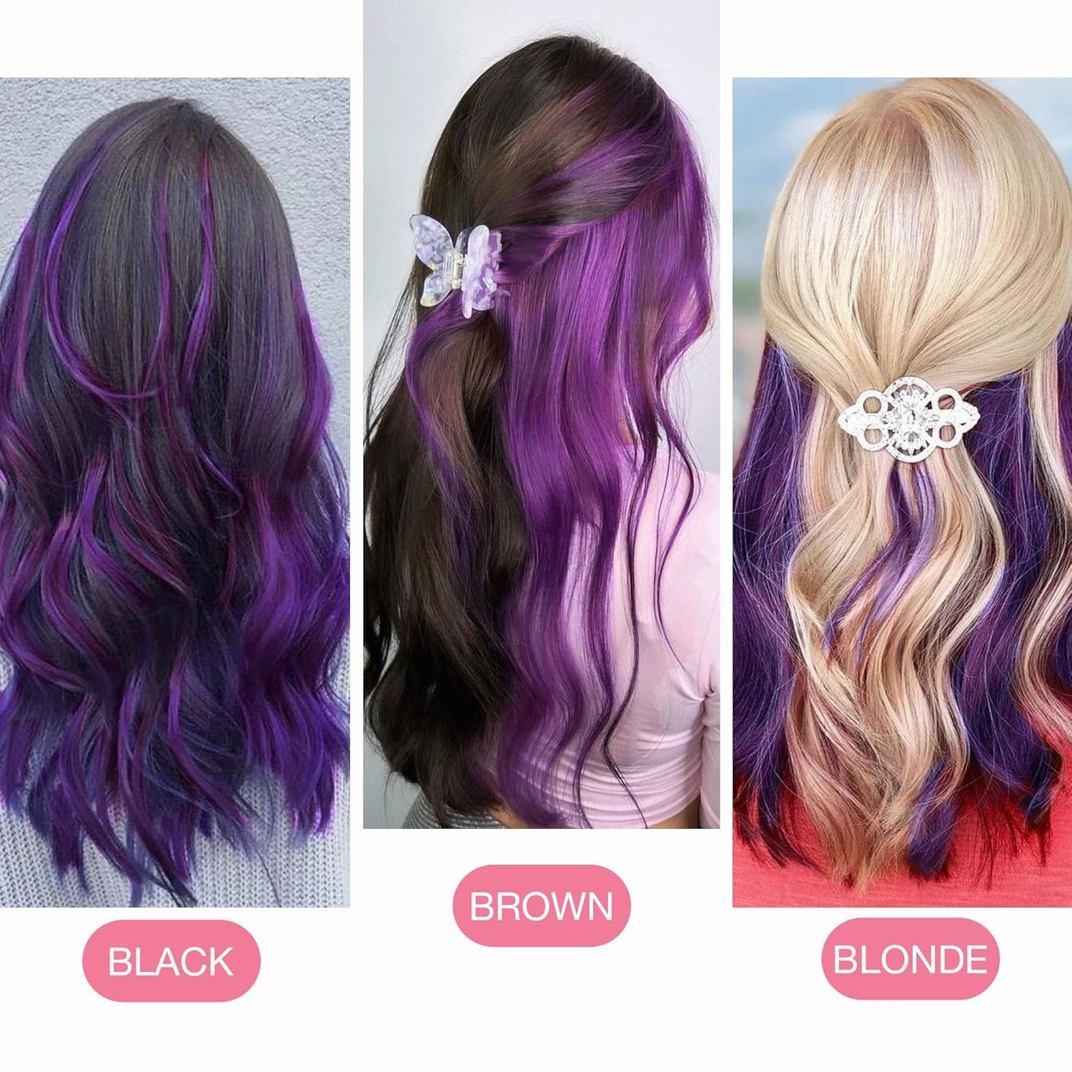 GOO GOO Tape in Hair Extensions Human Hair, Purple, 22inch 30g 10pcs, Colored Tape ins Human Hair Extensions, Silky&Soft Invisible Tape Ins, Hair Highlighted for Party