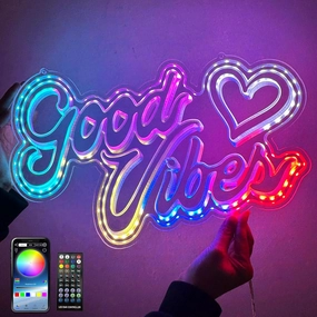 Good Vibes Neon Sign for Wall Decor, Colorful Dimable LED Neon Light Signs, Art Decoration Good Vibes Led Sign for Bedroom Party Decoration USB Powered 16 * 10 inch