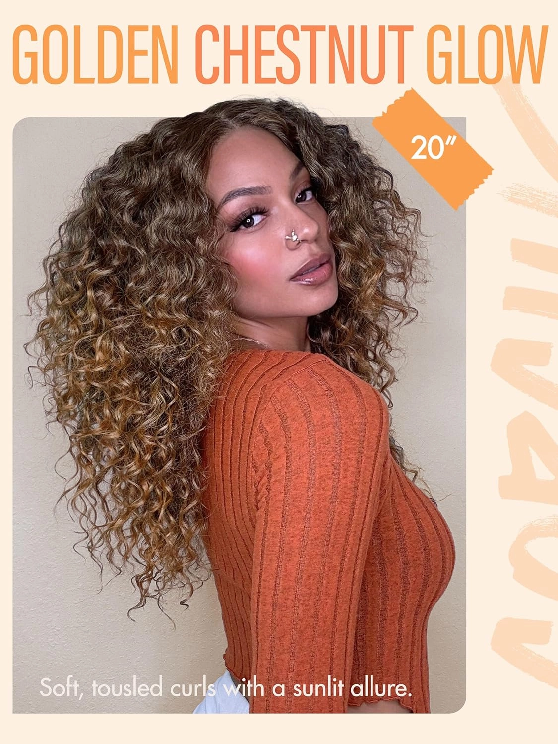 GORGIUS Brown to Blonde Ombre Curly Wig Glueless Synthetic Lace Front Wigs Pre Cut Pre Plucked Hairline 20 Inch