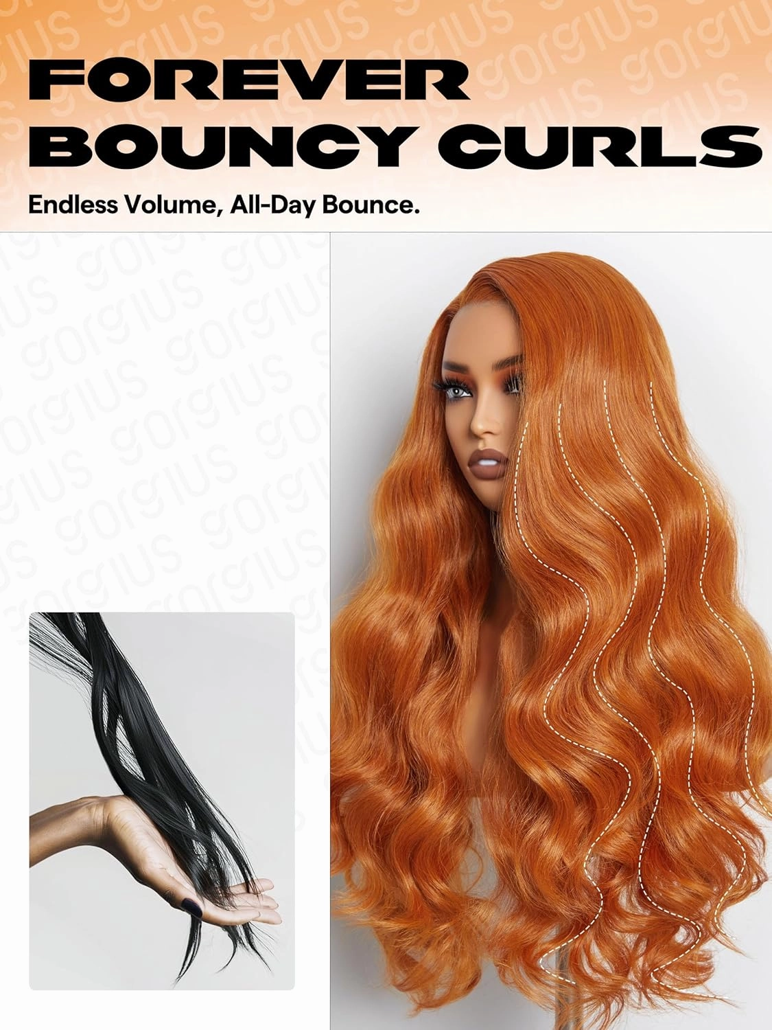 GORGIUS Ginger Orange Loose Wave Lace Front Wig Pre Cut T Part Long Wavy Wig Upgraded with Premium Synthetic Fiber 26 Inch