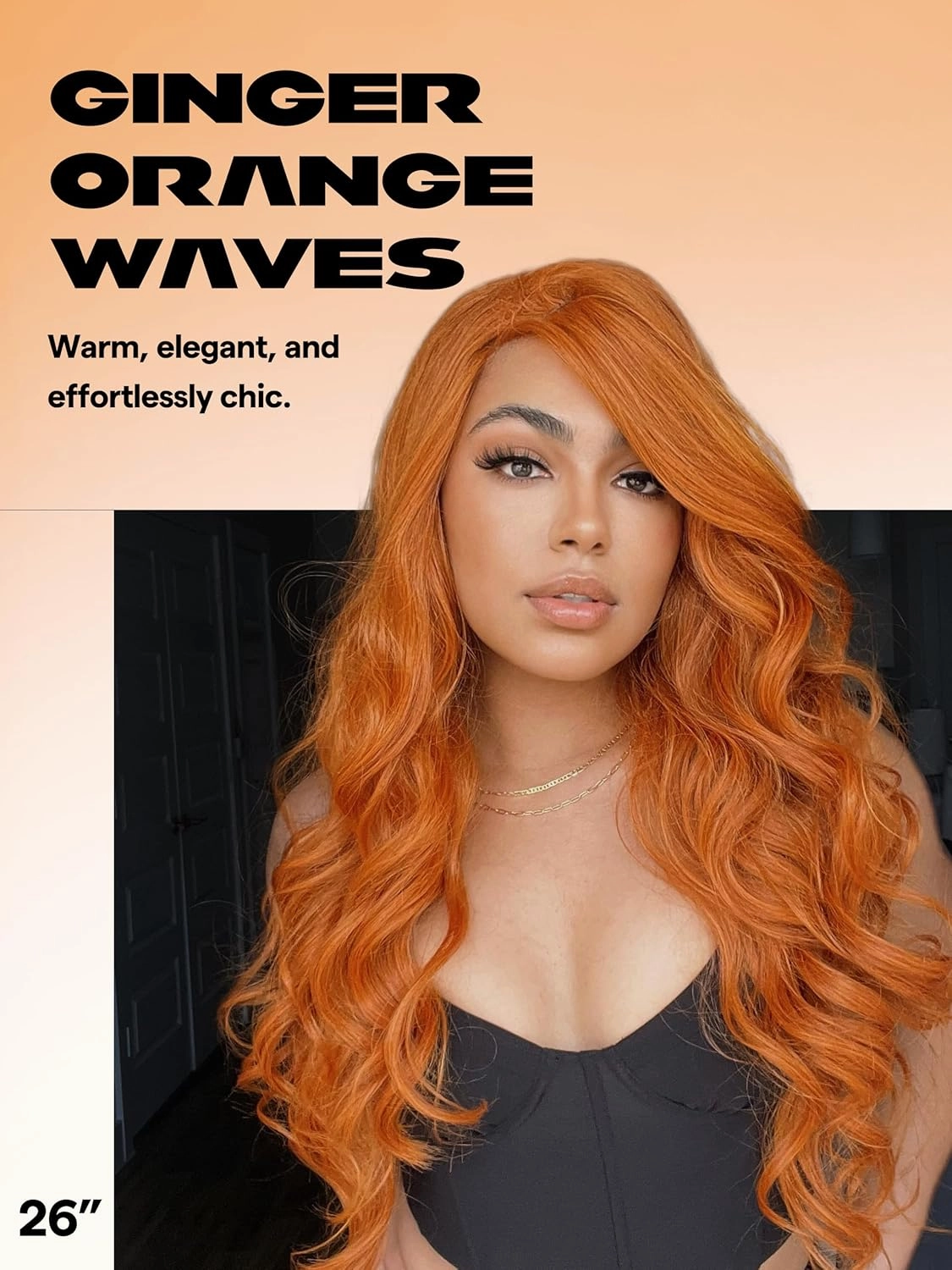 GORGIUS Ginger Orange Loose Wave Lace Front Wig Pre Cut T Part Long Wavy Wig Upgraded with Premium Synthetic Fiber 26 Inch