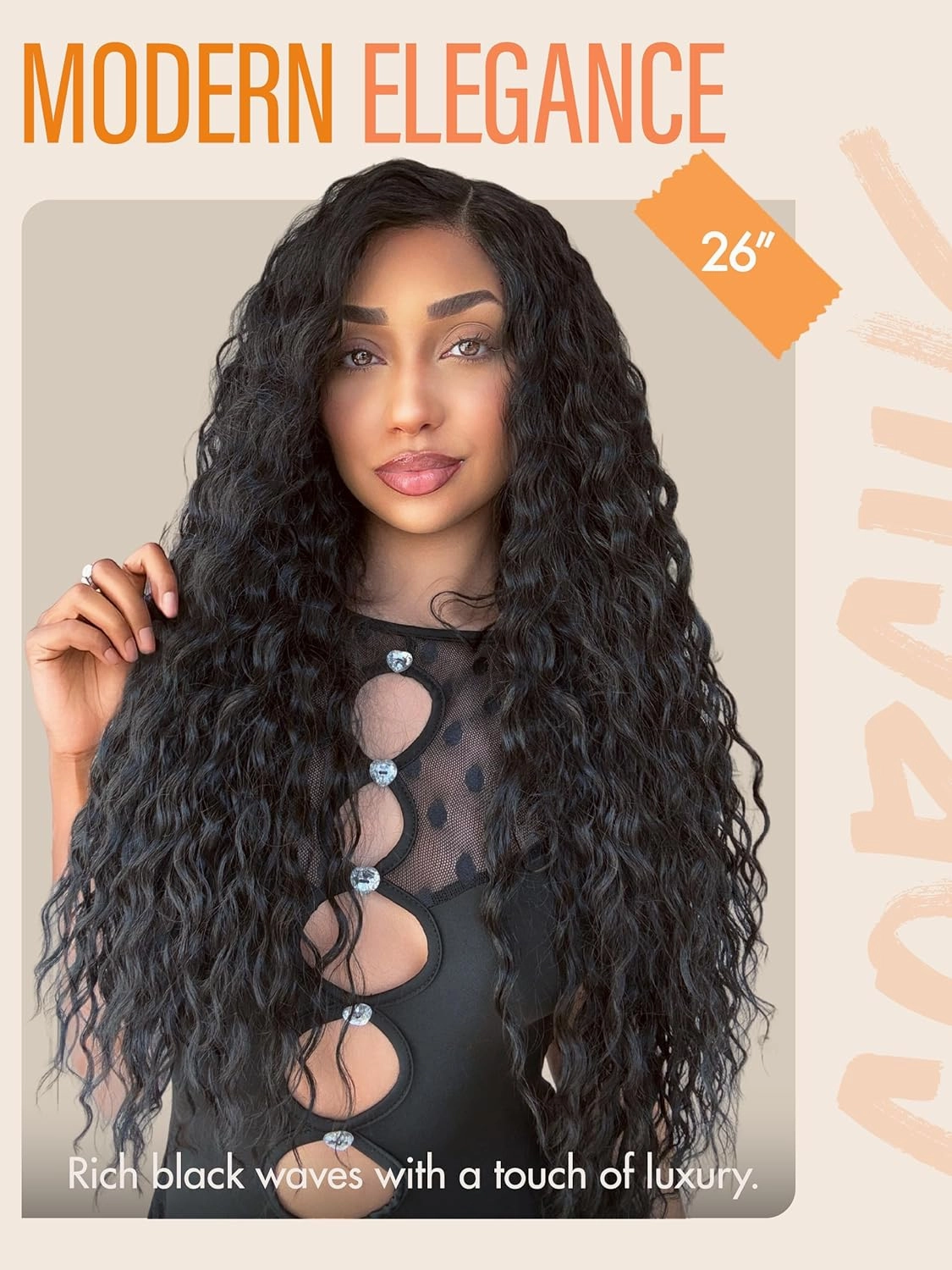 GORGIUS Glueless Deep Ocean Wave Lace Front Wigs Natural Black Long Wig Upgrade with Heat Restistant Synthetic Fiber Pre Cut Pre Plucked Hairline 28Inch