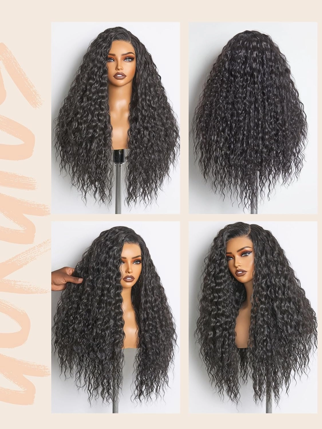 GORGIUS Glueless Deep Ocean Wave Lace Front Wigs Natural Black Long Wig Upgrade with Heat Restistant Synthetic Fiber Pre Cut Pre Plucked Hairline 28Inch