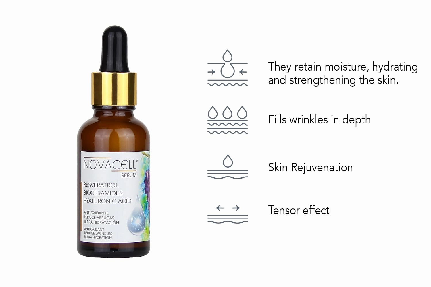 Grape Seed Facial Serum with Resveratrol, Bioceramides and Hyaluronic Acid - Favors Elasticity & Firmness, Intensively Fills Wrinkles - 30 ml