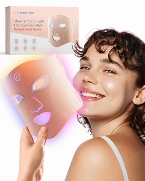 Groomie GlowUp LED Light Therapy Face Mask - Red Light, Amber, Blue, Purple & Infrared - 6 Treatment Modes to Diminish Wrinkles, Boost Collagen, Reduce Sun Damage & Fight Acne -At Home Skin Care