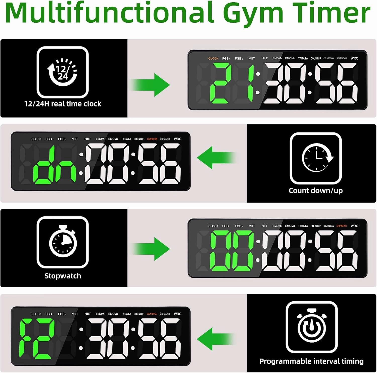 Gym Timer, 16.5" Large Digital Wall Clock for Gym Interval Workout, Remote Control LED Digital Timer for Home Decor, Living Room, Office, Gym, Classroom