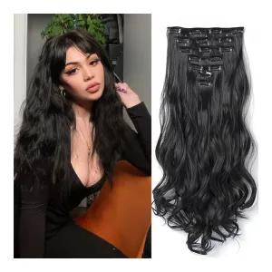 Hair Extensions, 16 card suit chemical fiber long curly hair extension piece big wave curly hair seven-piece set of card hair,for Women(Silver-white)