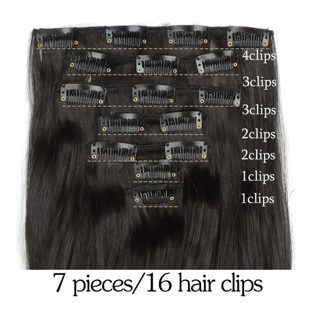 Hair Extensions, 16 card suit chemical fiber long curly hair extension piece big wave curly hair seven-piece set of card hair,for Women(Silver-white)