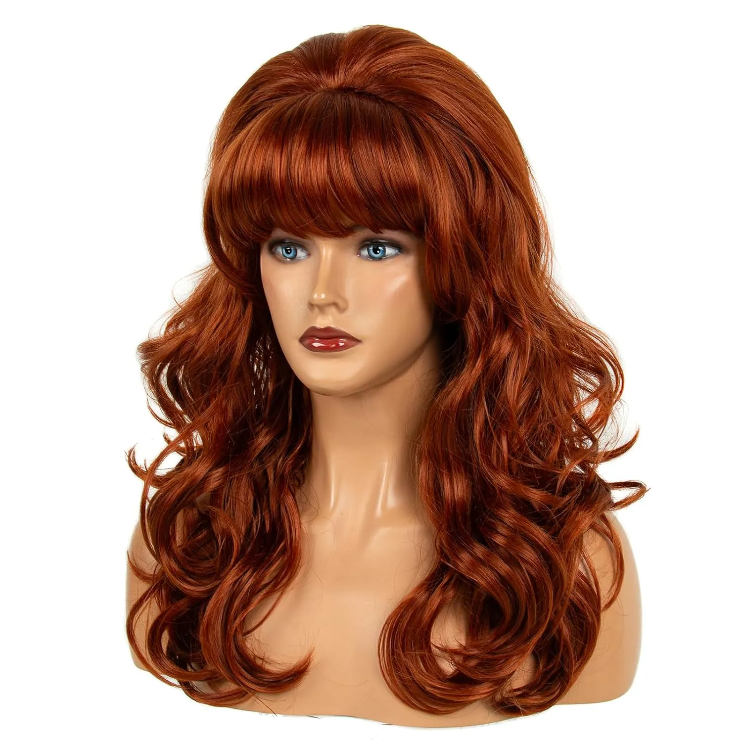 H&Bwig Retro Auburn Copper Beehive Wig - Big Bouffant Curly/Wavy Hair for 50s-80s Women's Costume Parties & Cosplay Events
