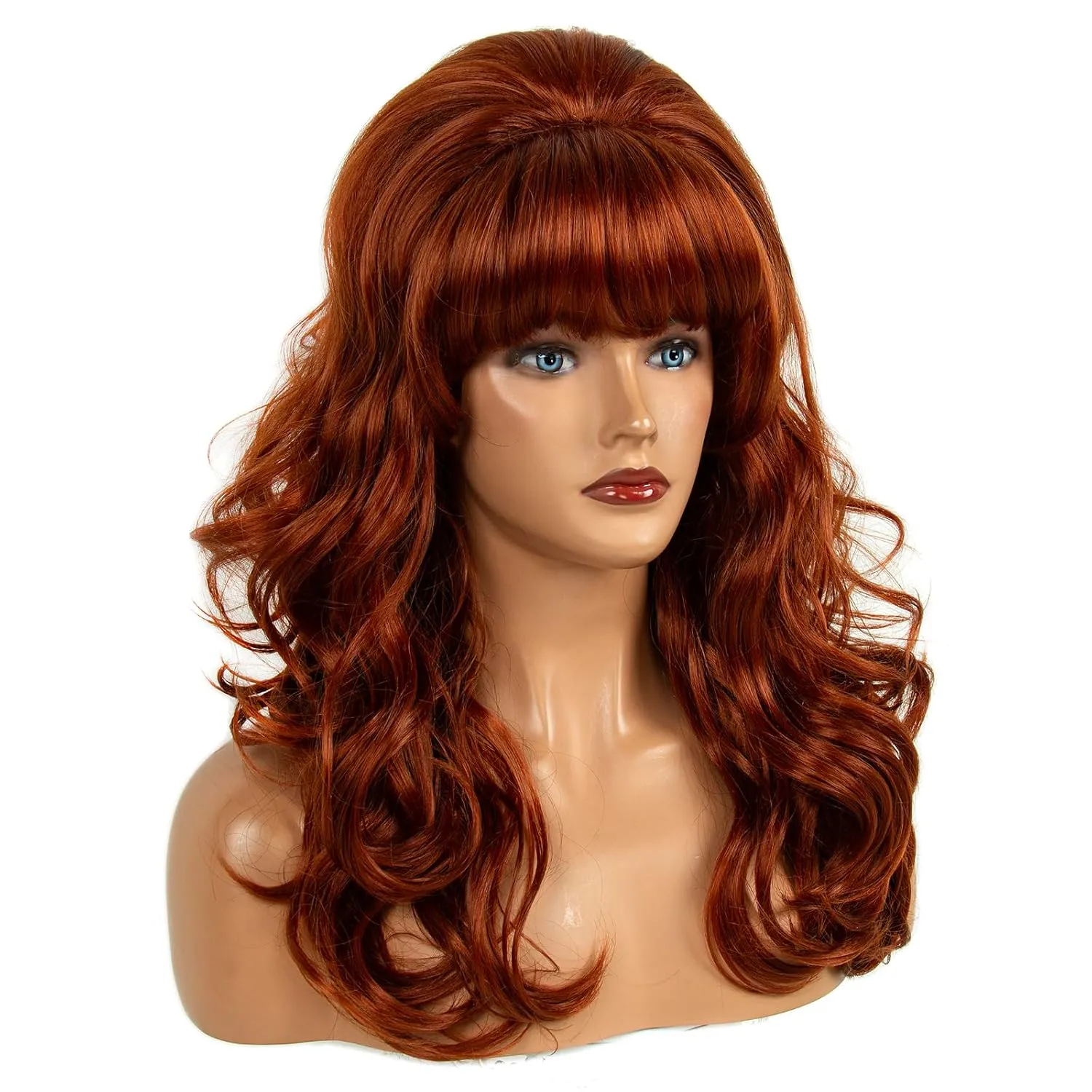H&Bwig Retro Auburn Copper Beehive Wig - Big Bouffant Curly/Wavy Hair for 50s-80s Women's Costume Parties & Cosplay Events