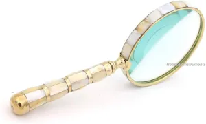 Handmade Mother-of-Pearl Inlaid Brass Magnifying Glass – 10x Handheld Loupe with 4″ Lens – Antique Reading & Inspection Magnifier for Coin & Stamp, Astrologers & Low-Vision Elderly Décor Gift
