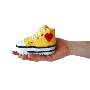 Handmade Yellow Crochet Baby Sneakers Booties, Unique Gender-Neutral Newborn Socks, Customizable Baby Shower Gift, Custom Baby Gifts, Baby Girl/Boy Gifts