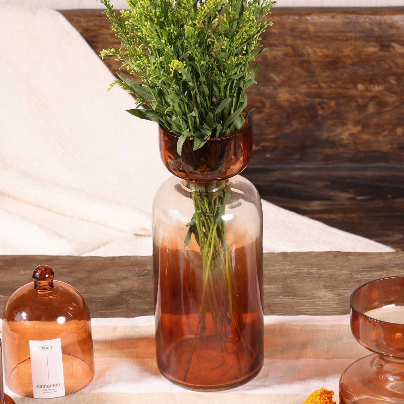 Handmade Haze Brown Grande Tinted Glass Vase | 11.8 inch
