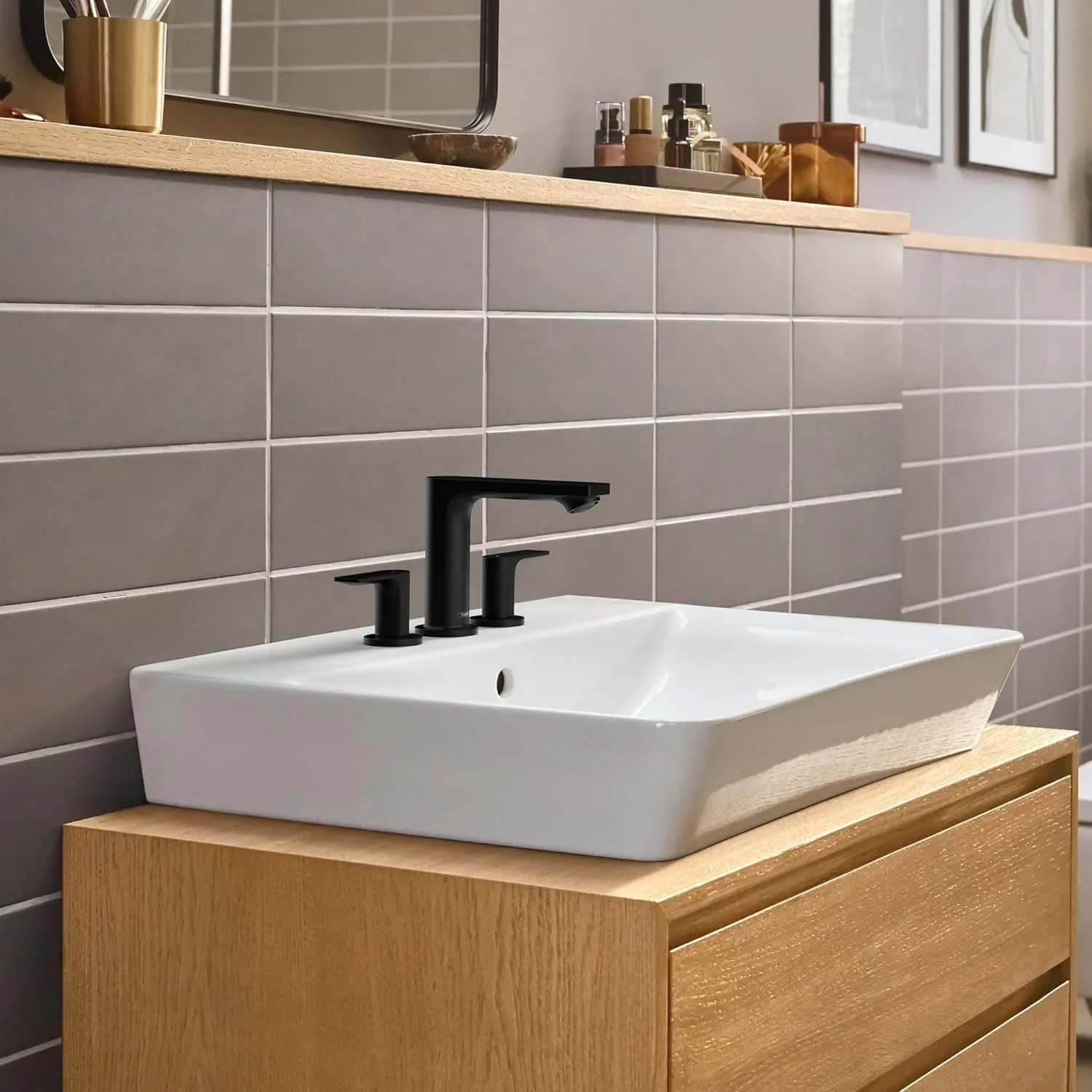 Hansgrohe Rebris E Contemporary 2-Handle 3-Hole 5-inch Tall Bathroom Sink Faucet in Matte Black, 72532671
