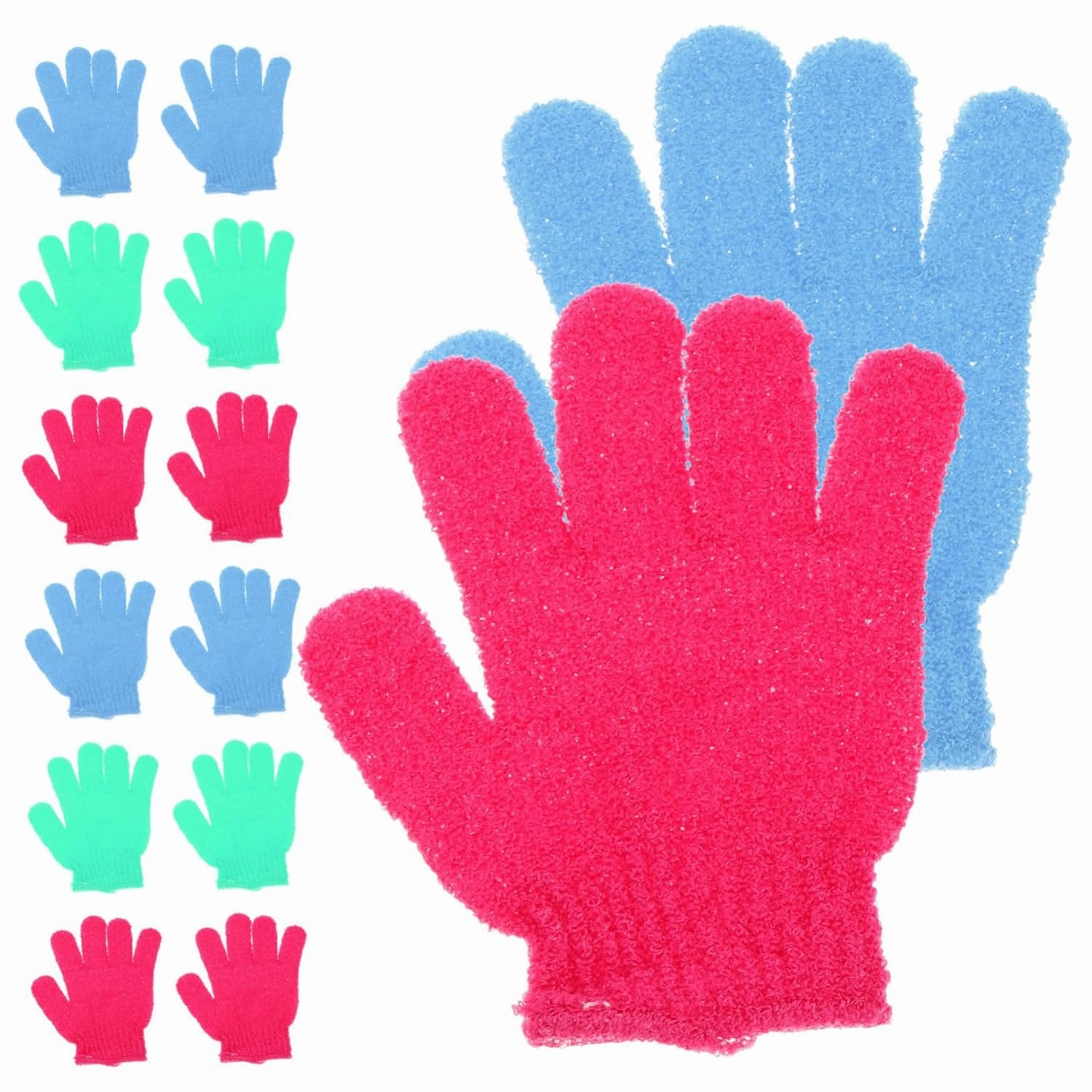 Happyyami 14Pcs Exfoliating Bath Gloves Five Fingers Body Scrubber Towels for Deep Cleansing Back Massage Variety Pack Yellow White Purple Green Orange Pink