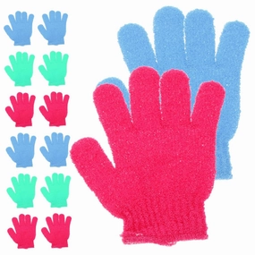 Happyyami 14Pcs Exfoliating Bath Gloves Five Fingers Body Scrubber Towels for Deep Cleansing Back Massage Variety Pack Yellow White Purple Green Orange Pink