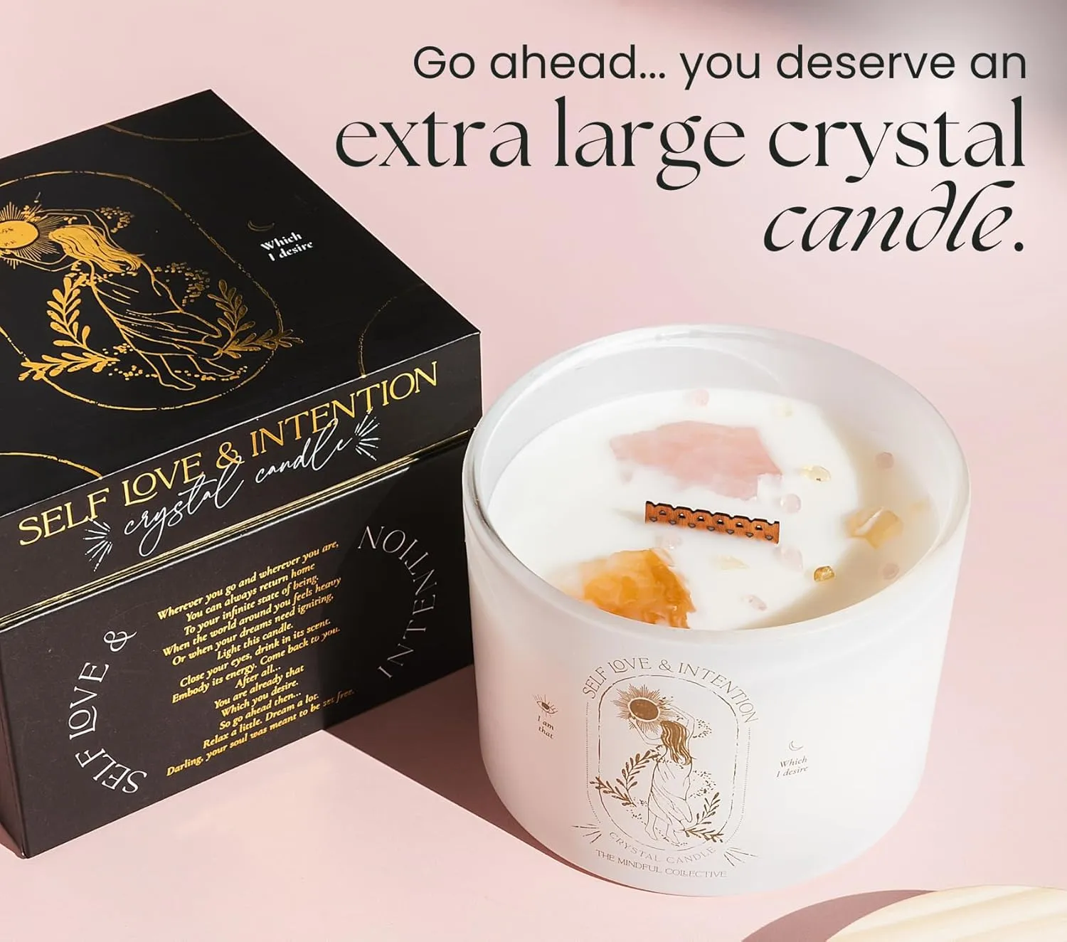 Healing Crystals Candle for Women - 12oz Wood Wick Candles That Crackle. Crystals and Healing Stones Aromatherapy, Lavender Vanilla Soy Wax for Home Scented. Spiritual Gifts for Women