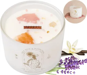 Healing Crystals Candle for Women - 12oz Wood Wick Candles That Crackle. Crystals and Healing Stones Aromatherapy, Lavender Vanilla Soy Wax for Home Scented. Spiritual Gifts for Women