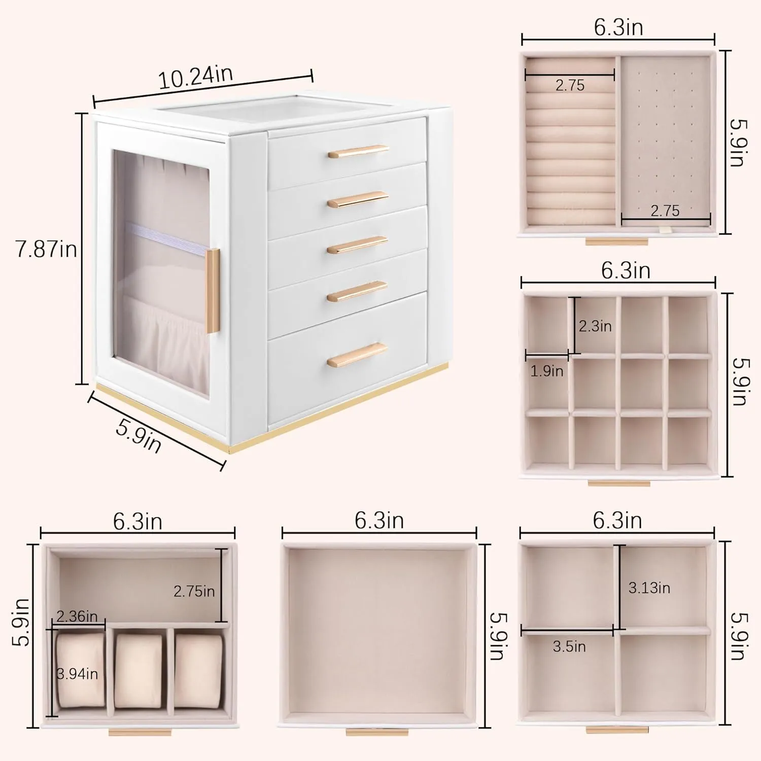 Homeanda Large Jewelry Organizer Box for Women - 2-Layer PU Leather Storage Case for Rings, Earrings, Necklaces, Bracelets, Watches & Hair Accessories (White)