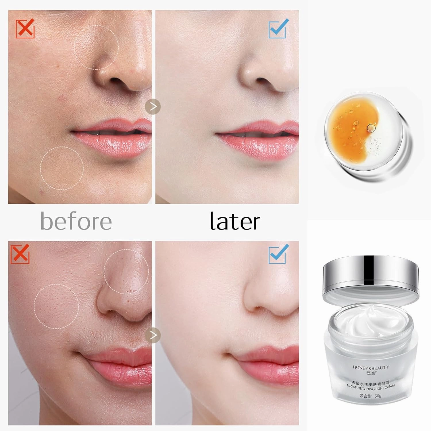 Honey & Beauty Light Cream，Korean Toning Face Cream， Hydrating Beauty Face Cream, Moisturizing Tone Up Cream, Hydrating Moisturizer for All Skin Types (2pcs)