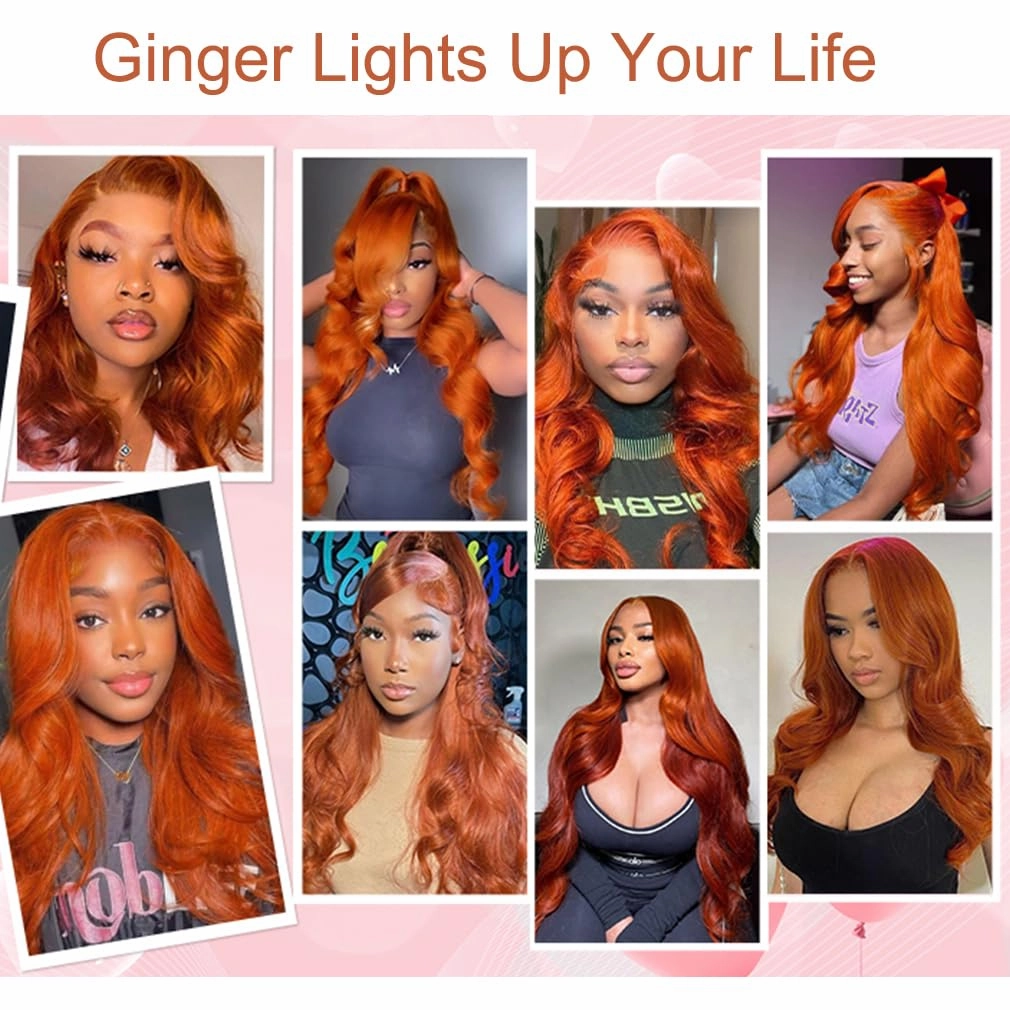 HOT STAR HD Lace Front Wigs Human Hair Ginger Color 28 Inch 13x6 HD Orange Body Wave Lace Frontal Wigs for Women 180% Density Pre Plucked Glueless Wig With Baby Hair
