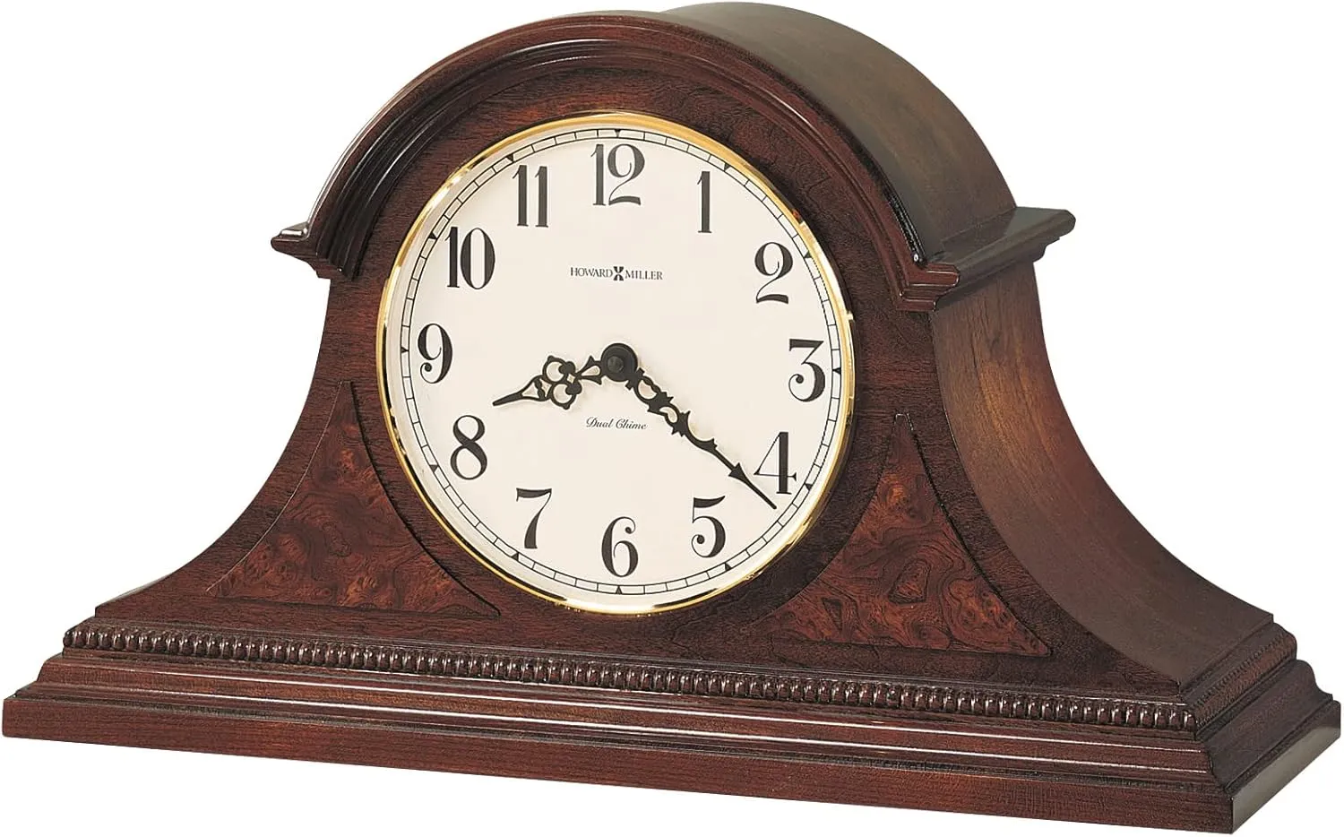Howard Miller Fleetwood Mantel Clock, Windsor Finish of Wooden Frame, Golden Ring Analog Dial with Arabic Numerals & Quartz Movement, Volume Control Idle for Home Decor & Office
