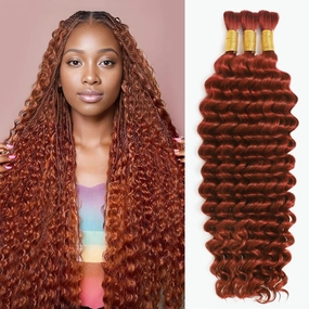 Human Braiding Hair for Boho Braids 110g 20 Inch Deep Wave Boho Bulk Human Hair for Braiding Knotless 12A Wet and Wavy Bohemian 3 No Weft Bundles/Pack Curly Braids Copper