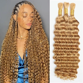 Human Braiding Hair for Boho Braids 110g 20 Inch Deep Wave Boho Bulk Human Hair for Braiding Knotless 12A Wet and Wavy Bohemian 3 No Weft Bundles/Pack Curly Braids Honey Blonde