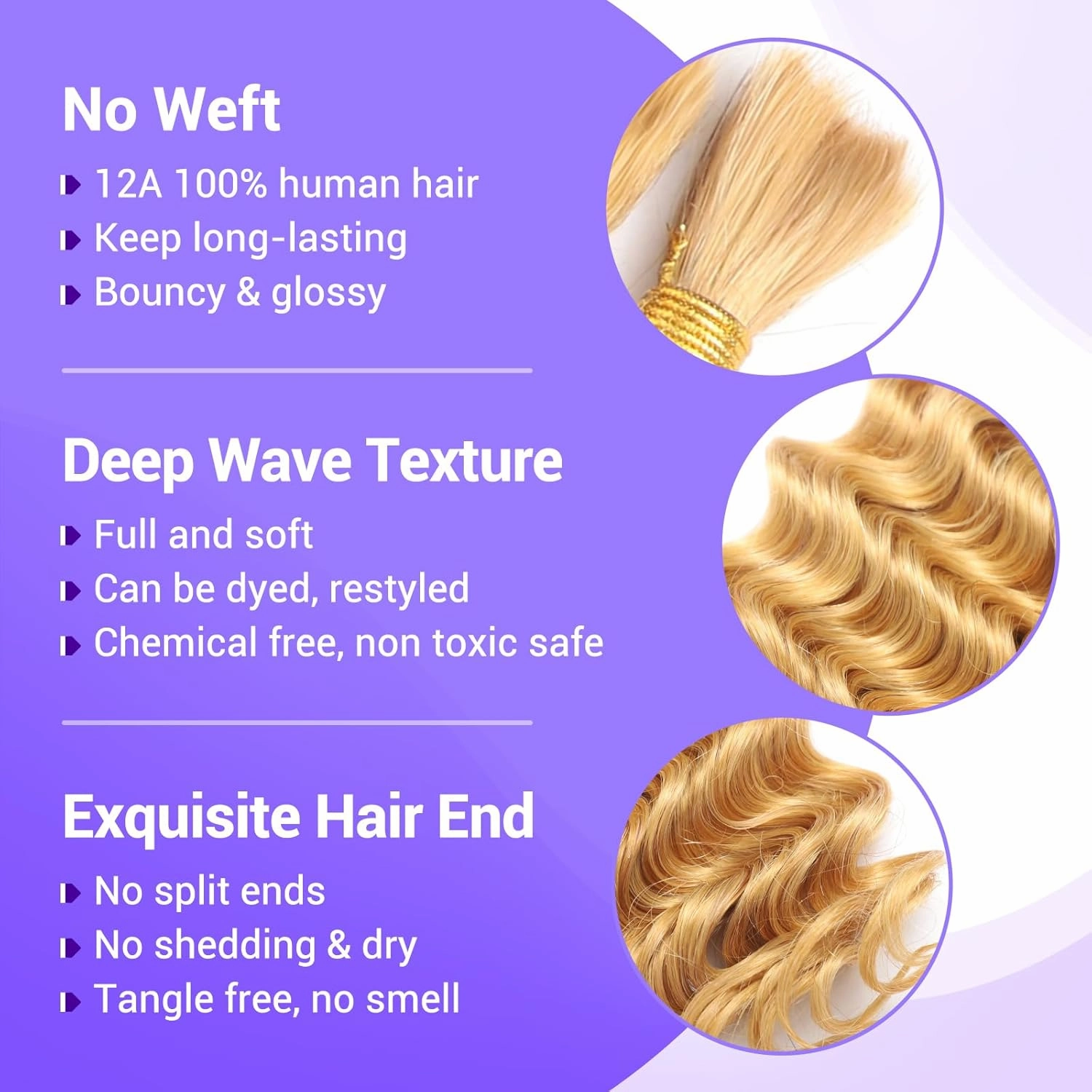 Human Braiding Hair for Boho Braids 110g 20 Inch Deep Wave Boho Bulk Human Hair for Braiding Knotless 12A Wet and Wavy Bohemian 3 No Weft Bundles/Pack Curly Braids Honey Blonde