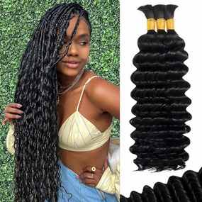 Human Braiding Hair for Boho Braids 110g 20 Inch Deep Wave Boho Bulk Human Hair for Braiding Knotless 12A Wet and Wavy Bohemian 3 No Weft Bundles/Pack Curly Braids Natural Color
