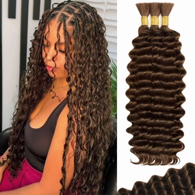Human Braiding Hair for Boho Braids 110g Deep Wave Boho Bulk Human Hair for Braiding Knotless 12A Wet and Wavy Bohemian 3 No Weft Bundles/Pack Curly Braids Brown 18 Inch