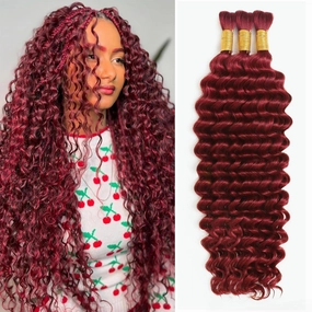 Human Braiding Hair for Boho Braids 110g Deep Wave Boho Bulk Human Hair for Braiding Knotless 12A Wet and Wavy Bohemian 3 No Weft Bundles/Pack Curly Braids Burgundy 18 Inch
