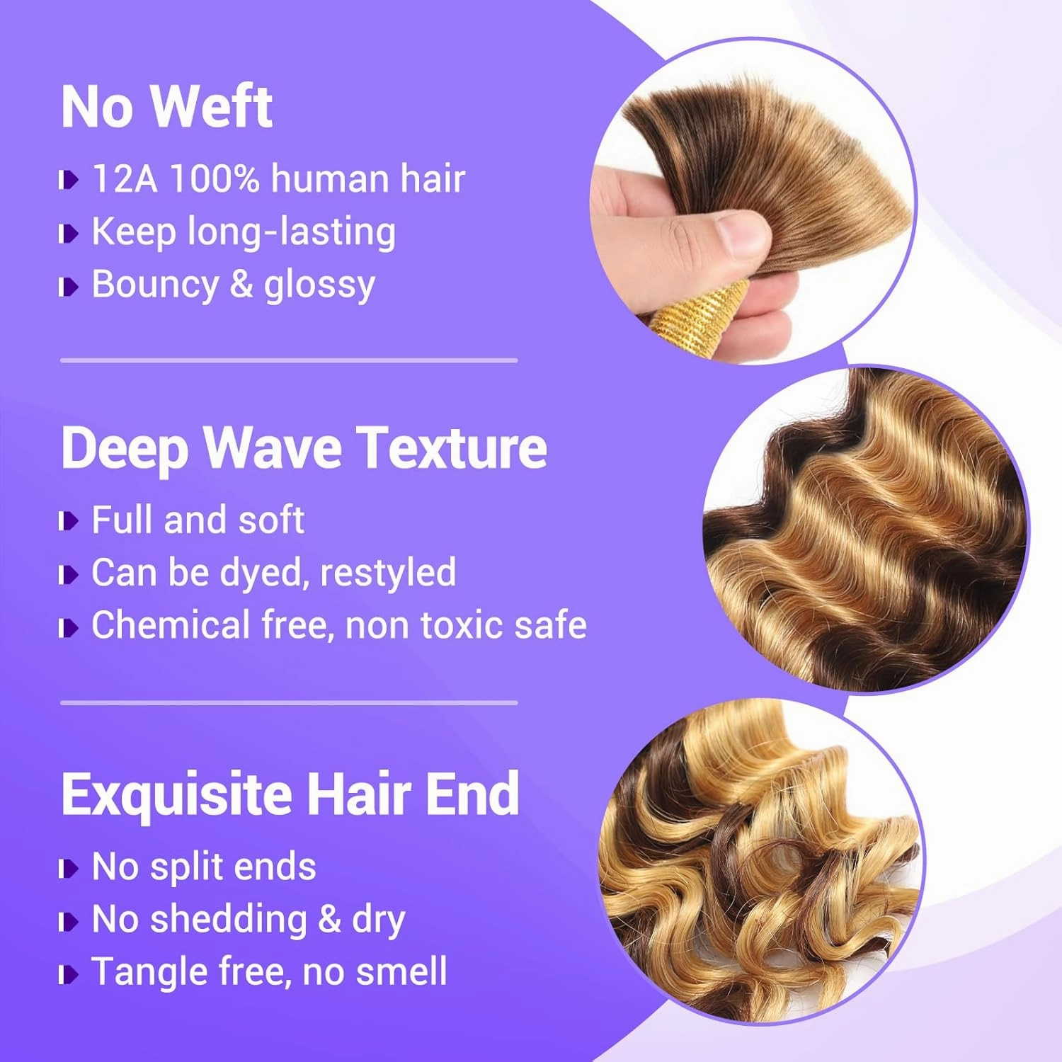 Human Braiding Hair for Boho Braids 110g Deep Wave Boho Bulk Human Hair for Braiding Knotless 12A Wet and Wavy Bohemian 3 No Weft Bundles/Pack Curly Braids Highlight Balayage 18 Inch