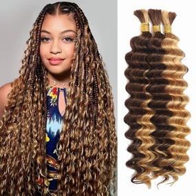 Human Braiding Hair for Boho Braids 110g Deep Wave Boho Bulk Human Hair for Braiding Knotless 12A Wet and Wavy Bohemian 3 No Weft Bundles/Pack Curly Braids Highlight Balayage 18 Inch