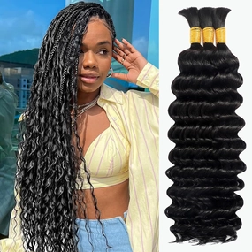 Human Braiding Hair for Boho Braids 110g Deep Wave Boho Bulk Human Hair for Braiding Knotless 12A Wet and Wavy Bohemian 3 No Weft Bundles/Pack Curly Braids Natural Color 18 Inch