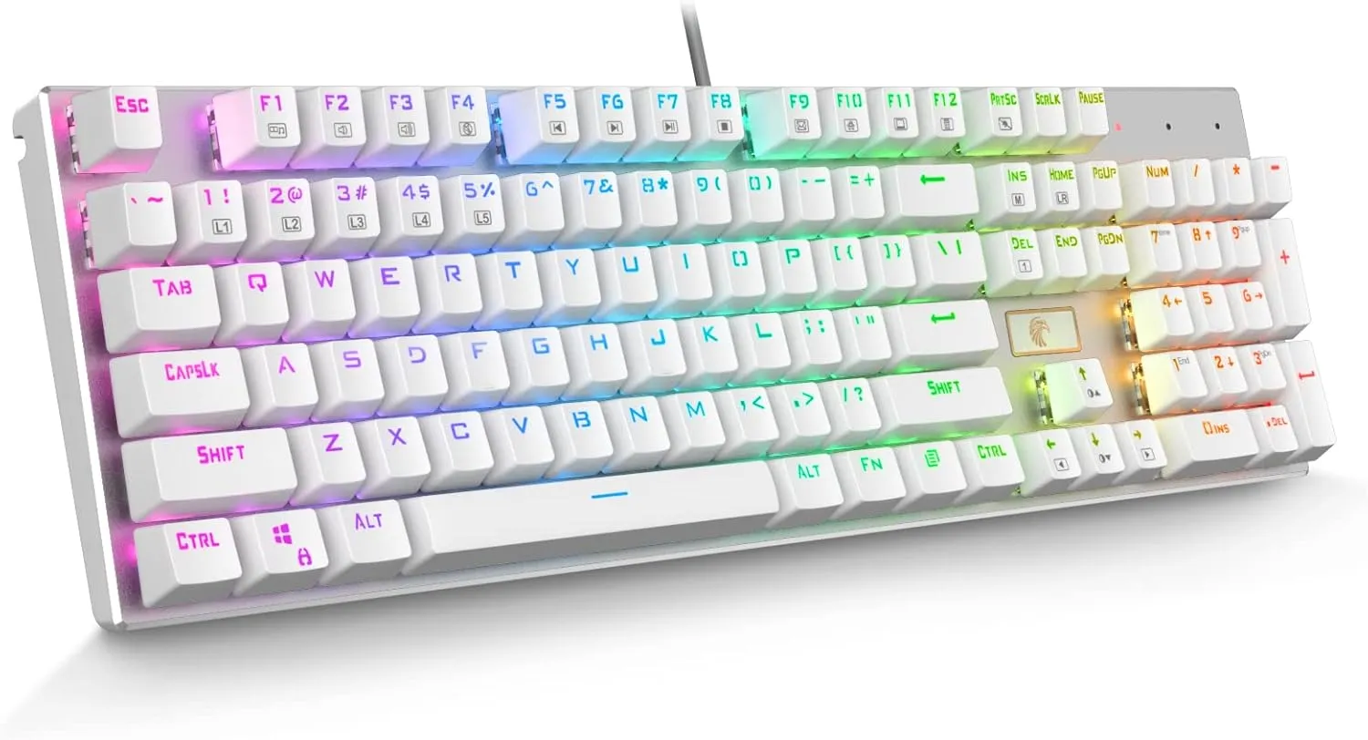 HUO JI E-Yooso Z-88 Mechanical Gaming Keyboard USB Wired, Programmable RGB Backlit, Brown Switch, Metal Panel, 104 Keys for Windows, Mac, PC, Silver and White