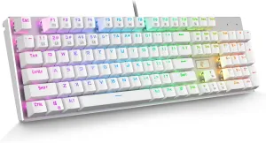 HUO JI E-Yooso Z-88 Mechanical Gaming Keyboard USB Wired, Programmable RGB Backlit, Brown Switch, Metal Panel, 104 Keys for Windows, Mac, PC, Silver and White