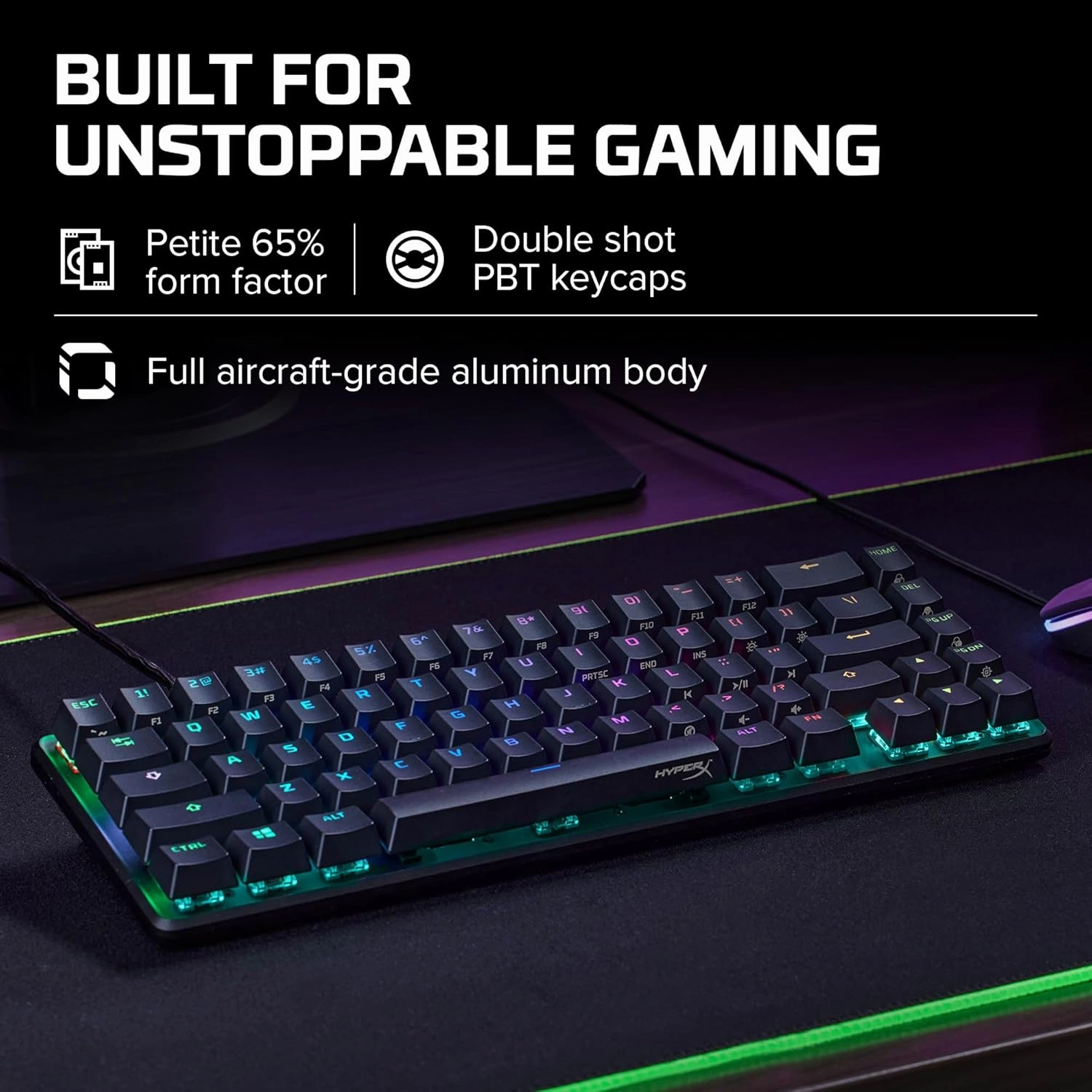 HyperX Alloy Origins 65 - Mechanical Gaming Keyboard – Compact 65% Form Factor - Tactile Aqua Switch - Double Shot PBT Keycaps - RGB LED Backlit - NGENUITY Software Compatible