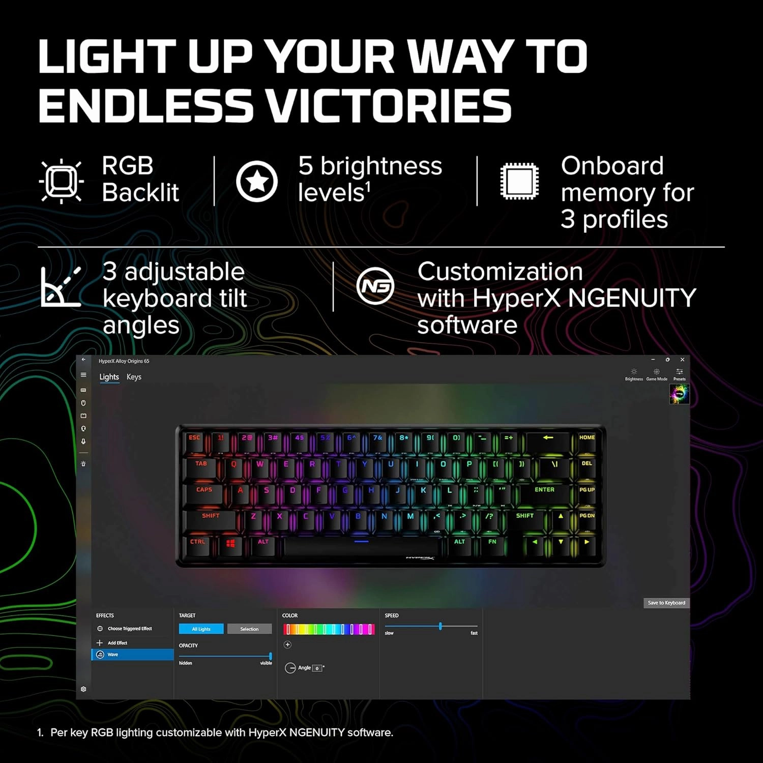 HyperX Alloy Origins 65 - Mechanical Gaming Keyboard – Compact 65% Form Factor - Tactile Aqua Switch - Double Shot PBT Keycaps - RGB LED Backlit - NGENUITY Software Compatible