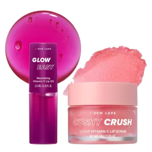I DEW CARE Lip Scrub - Cushy Crush, 1.05 oz.   Lip Oil Gloss - Glow Easy, 0.12 Fl Oz Bundle