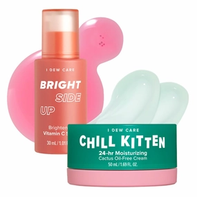 I DEW CARE Bright Side Up Brightening & Hydrating Vitamin C Serum with Niacinamide   I Dew Care Moisturizer Face Cream - Chill Kitten 1.69 Fl Oz Bundle