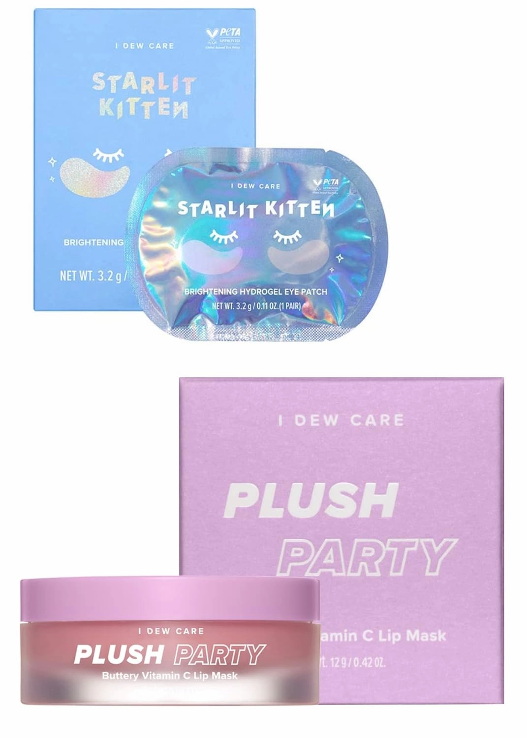I DEW CARE Hydrogel Eye Patch - Starlit Kitten, 5 EA   Lip Mask - Plush Party, 0.42 Oz Bundle