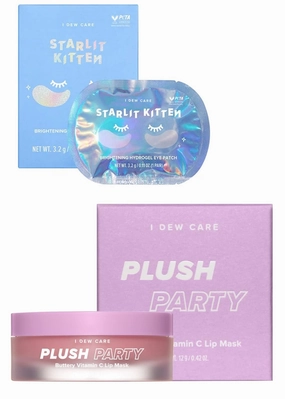 I DEW CARE Hydrogel Eye Patch - Starlit Kitten, 5 EA   Lip Mask - Plush Party, 0.42 Oz Bundle
