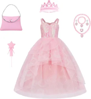 IBQ Kids Good Witch Costume Girls Pink Tulle Princess Dress Toddler Halloween Costumes Witch Cosplay Outfit with Accessories