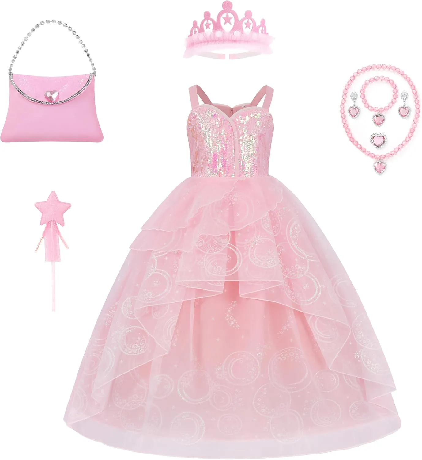 IBQ Kids Good Witch Costume Girls Pink Tulle Princess Dress Toddler Halloween Costumes Witch Cosplay Outfit with Accessories