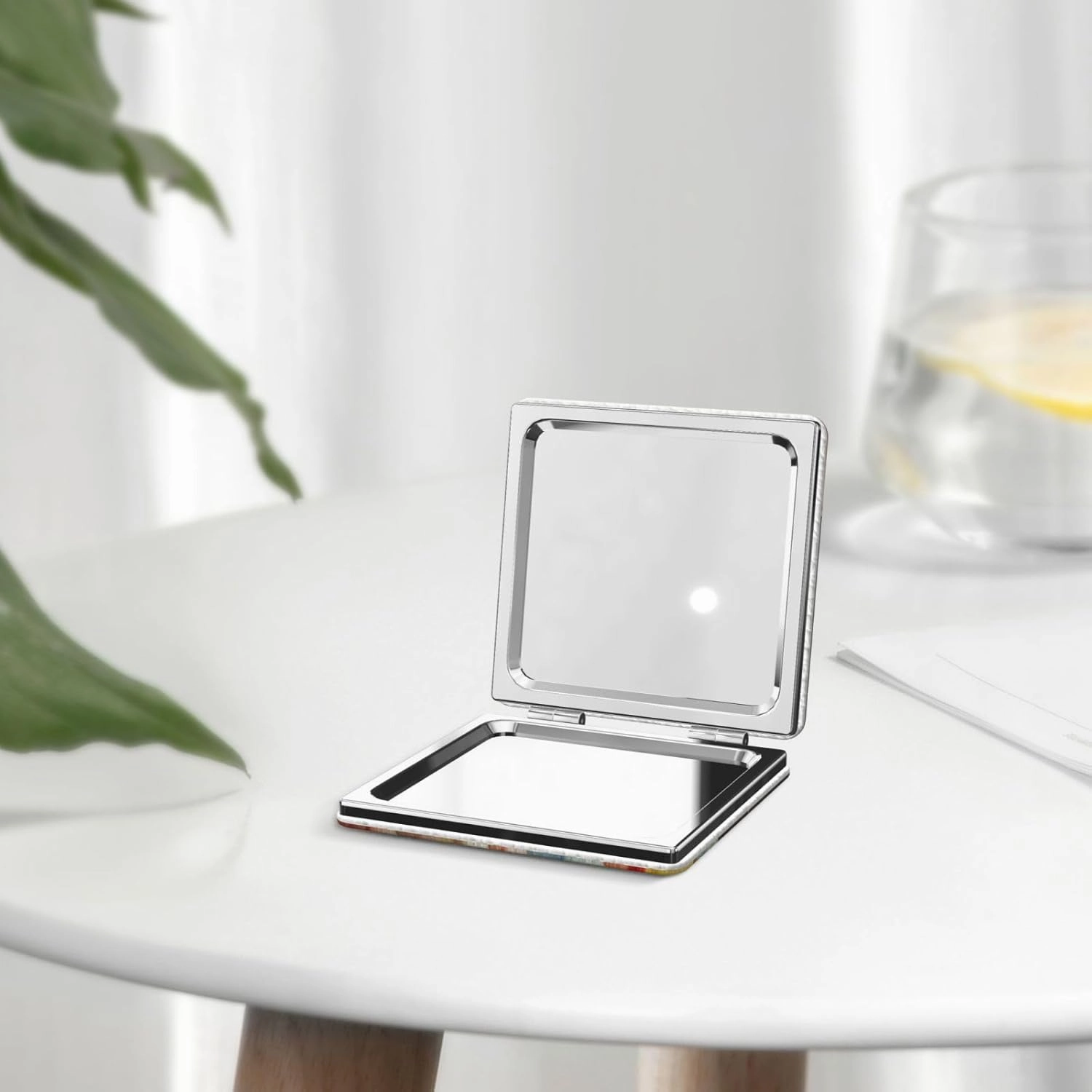 Ice Cream Printed Square Pocket Makeup Mirror with 1X/2X Magnification, Portable Mini Travel Makeup Mirror for Travel Daily Work Beauty